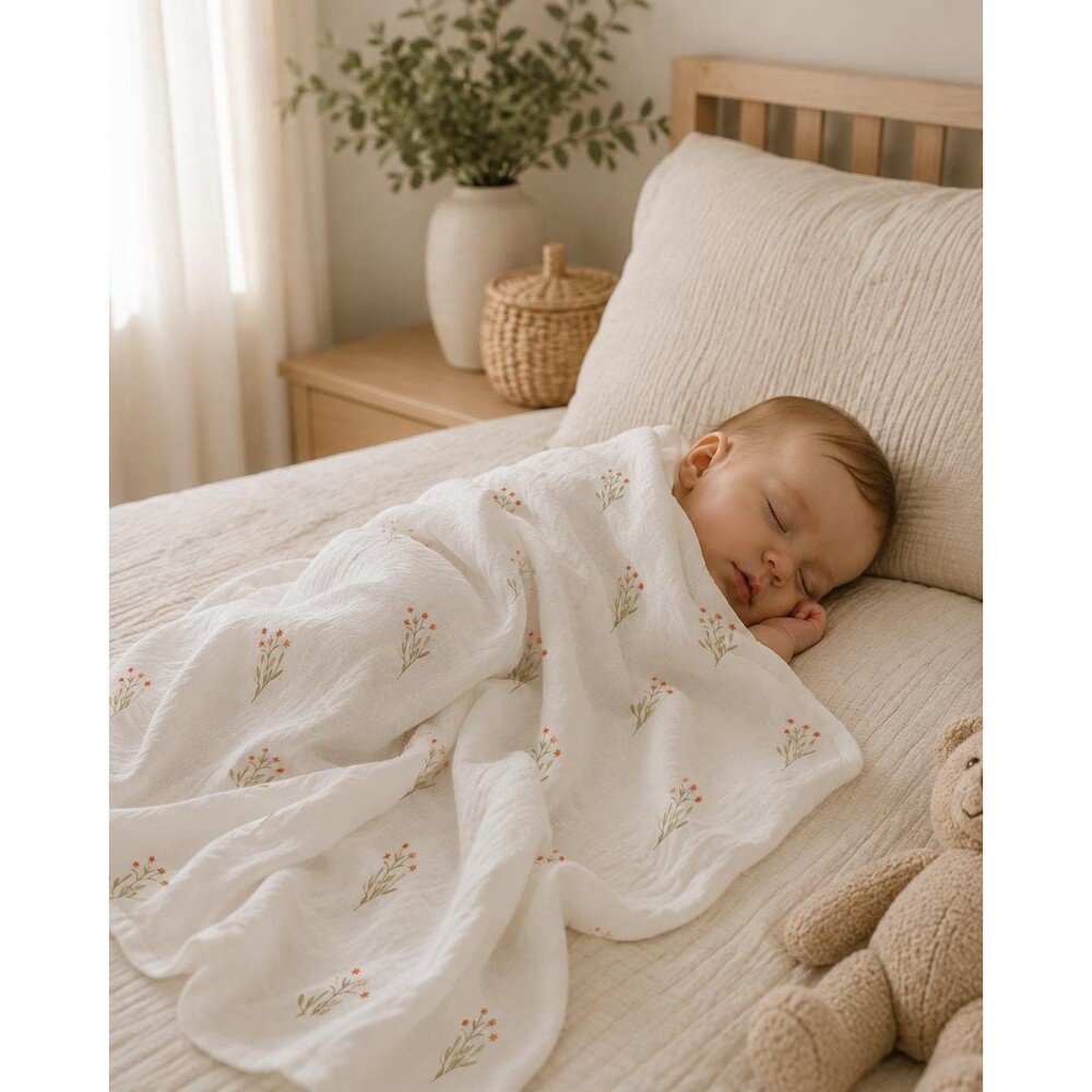 May Hawthorn Flowers Newborn Organic Baby Blanket | Minimalist New Mom & Newborn